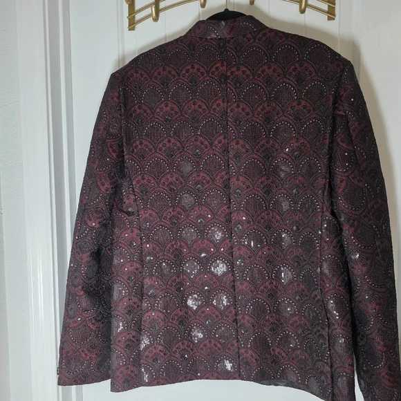 NEW Men's Maroon Embroidered Sequin Prince Jacket Blazer Suit Formal XL - Picture 5 of 7